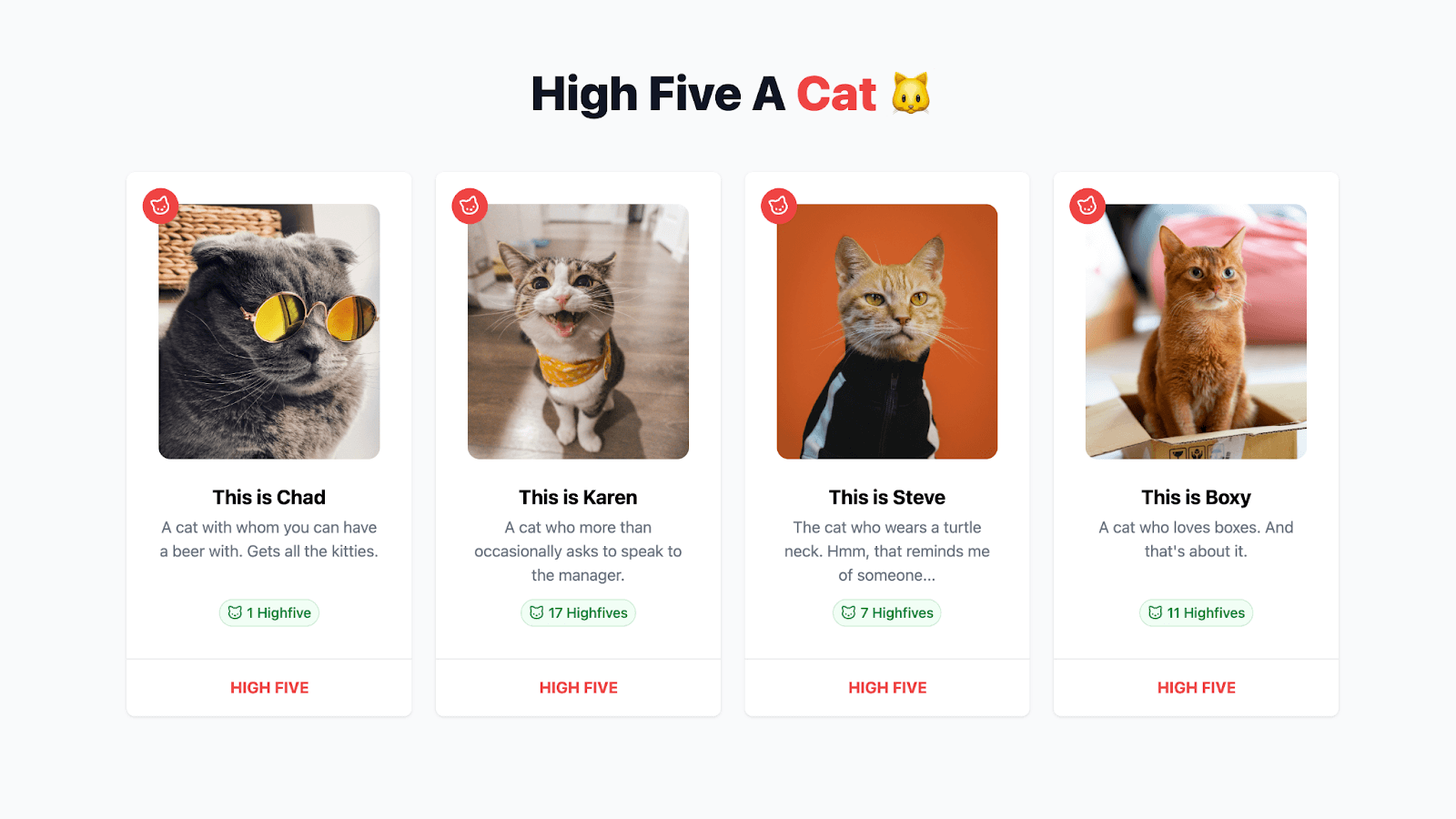 screenshot of the high five cat app