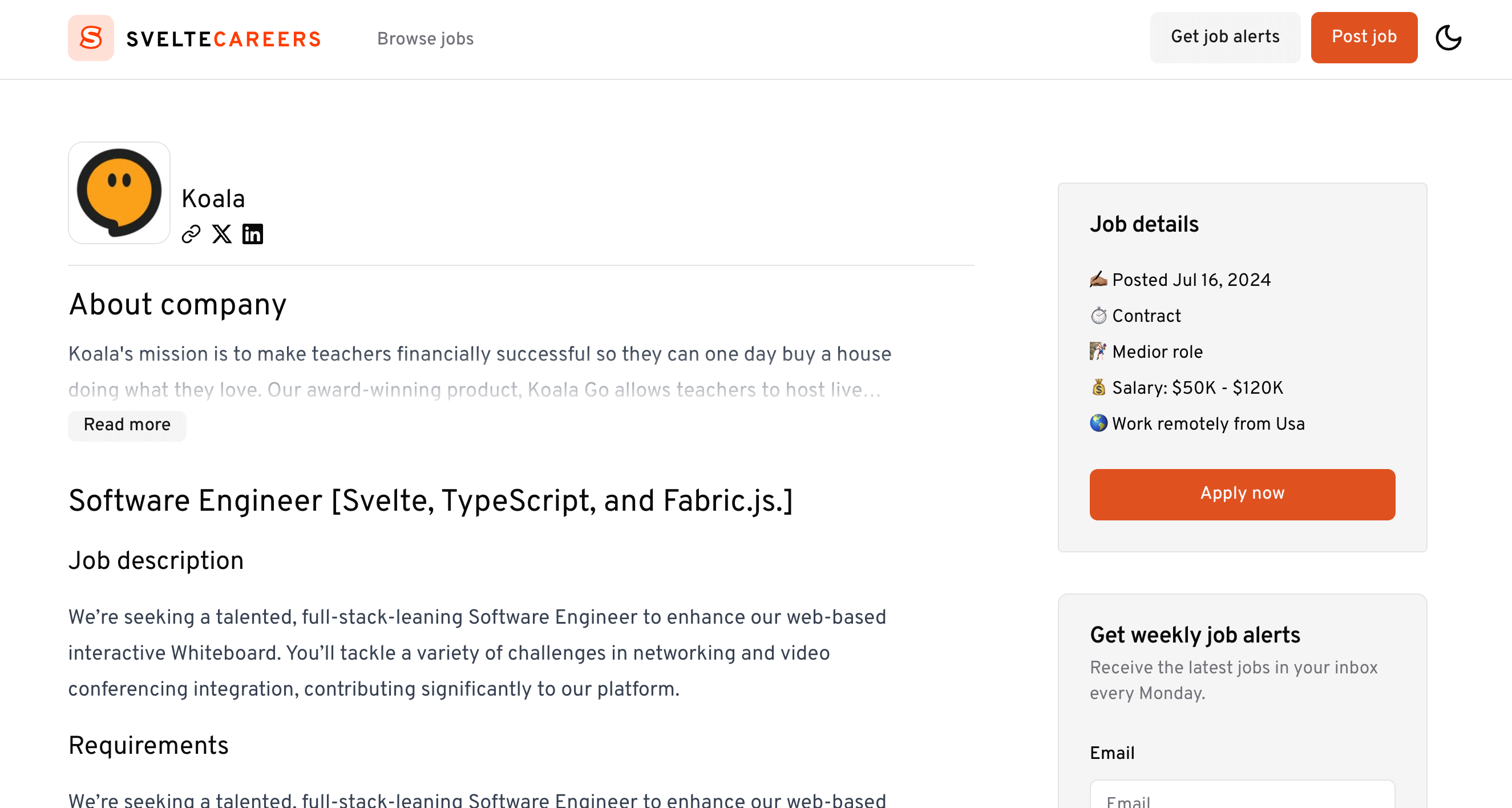 screenshot of job posting