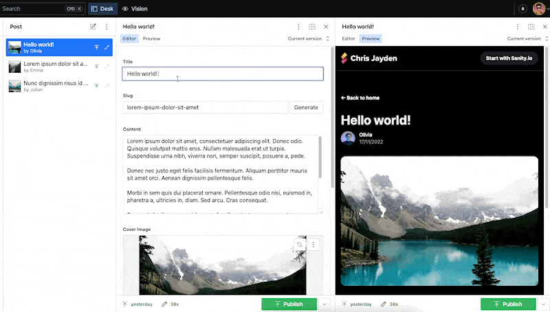 Live preview of Sanity